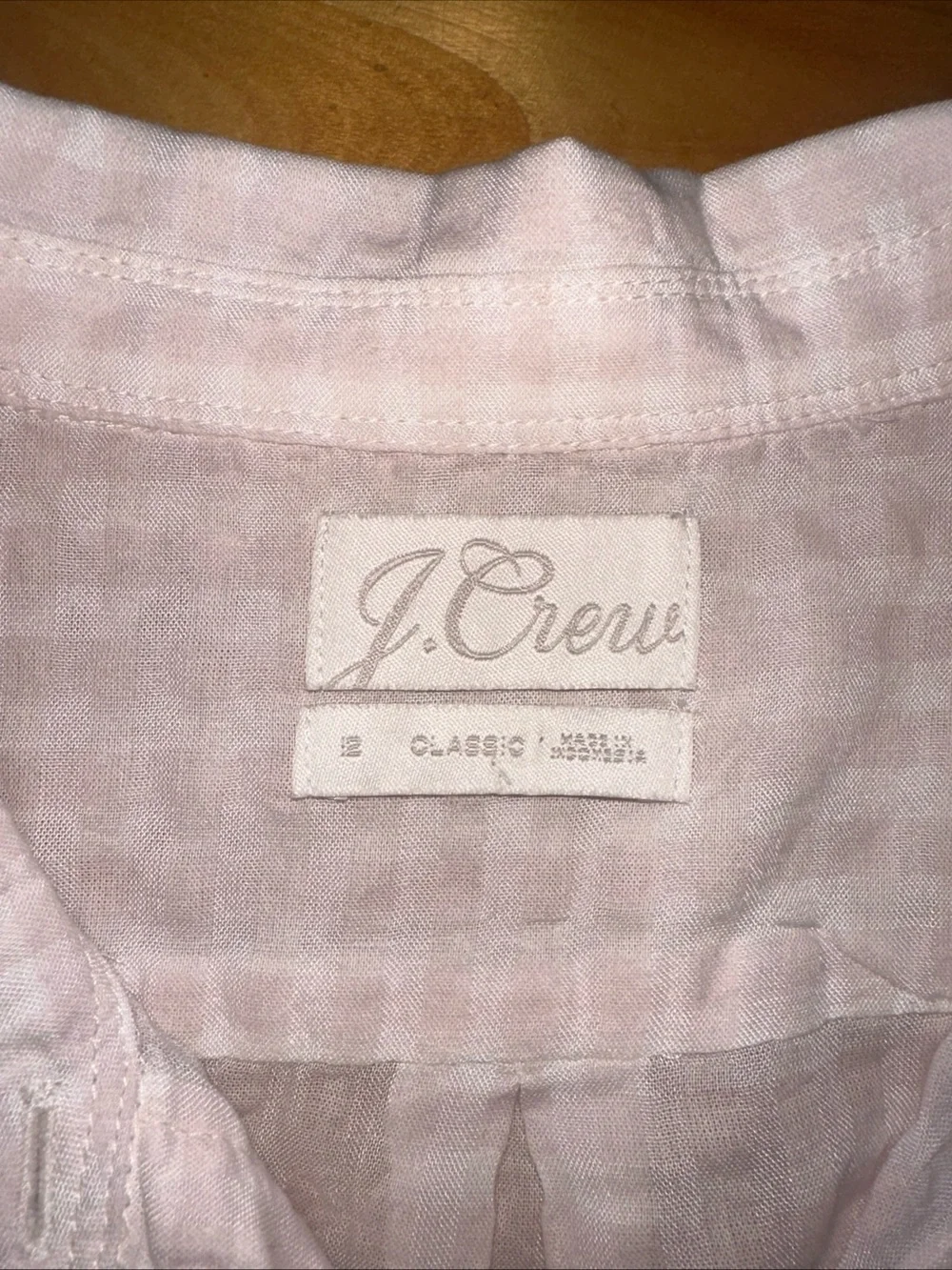 Vintage J.Crew White Pink Crinkle Gauze Popover Blouse Women’s Size 12 Classic